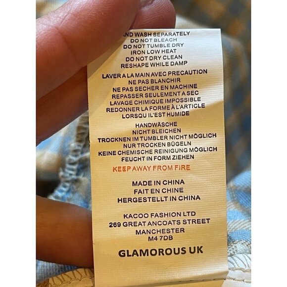 Glamorous Asos Blue Tan And Ivory Plaid‎ Ruffled Tie Neck Mini Dress Size S - Picture 7 of 11